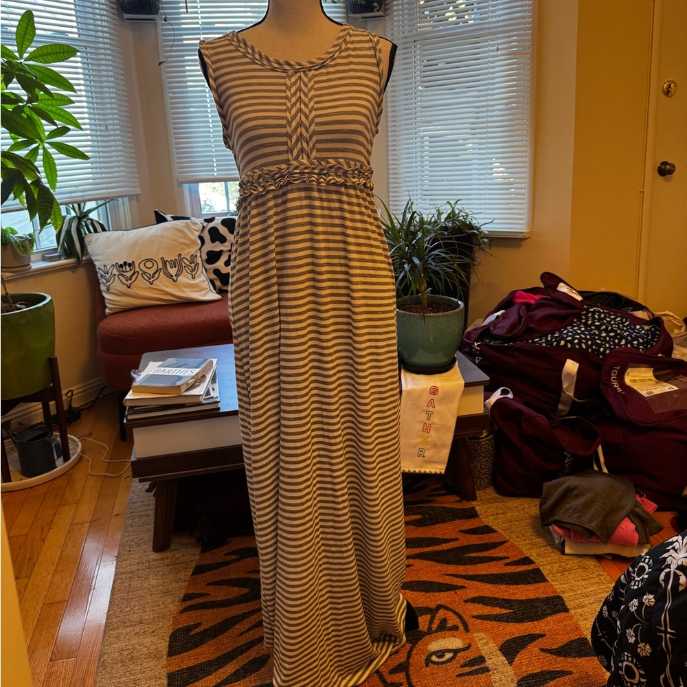 Max Studio Gray and White Striped Maxi Dress